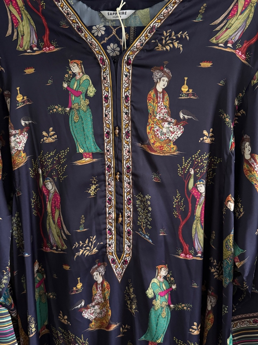 Sapphire Pakistani Kurta & Dupatta Set - Navy Mughal Print - NWT XL